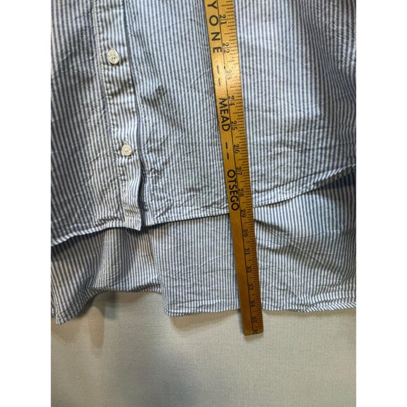 Zara Womens Shirt Blouse Button Down Sz S White Blue Striped Balloon Half Sleeve - Picture 6 of 10